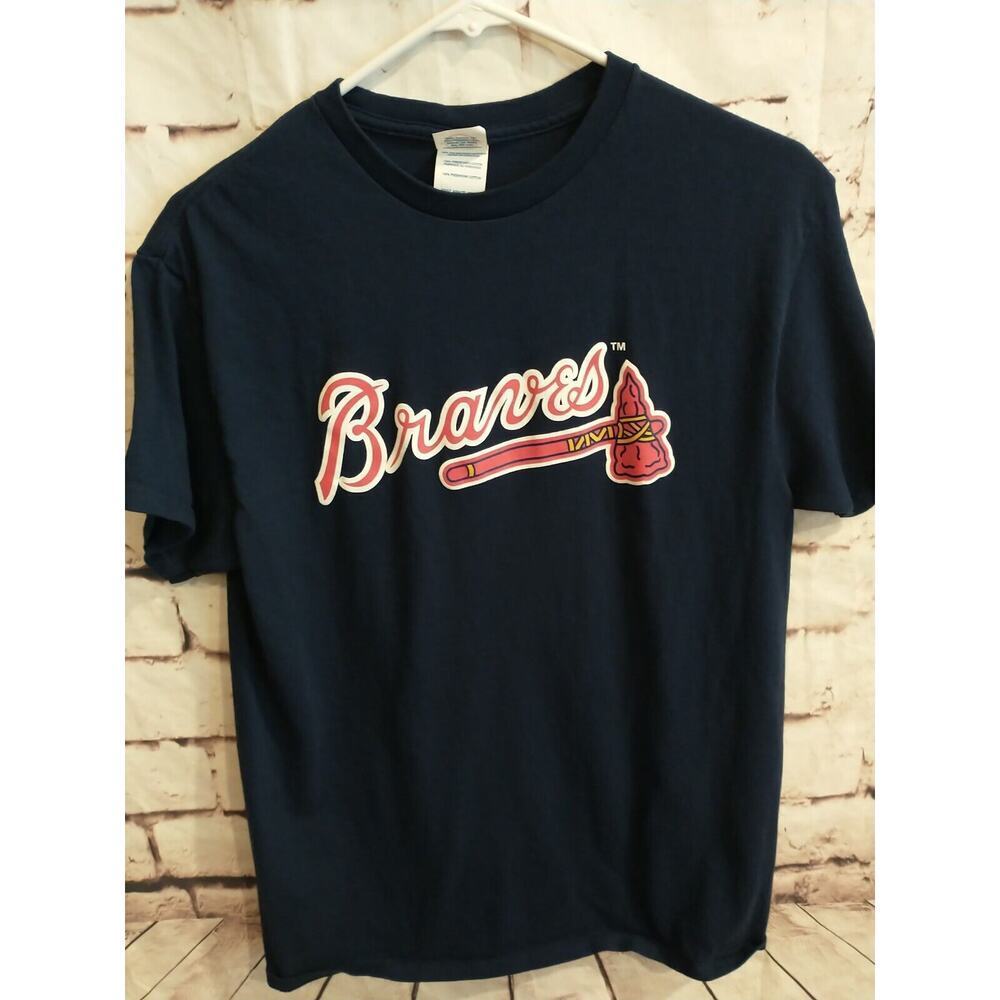 Vintage Mens Medium Delta Atlanta Braves MLB T Shirt Tee Blue USA Tomahawk